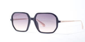 Max & Co MO 0087 01B 54 sunglasses with large black square frames, pink gradient lenses, and contrasting pale pink temples.