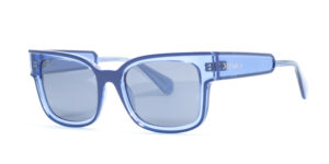 Max & Co MO 0098 90C 53 sunglasses with vibrant blue translucent square frames, light gray gradient lenses, and a sleek, modern design.