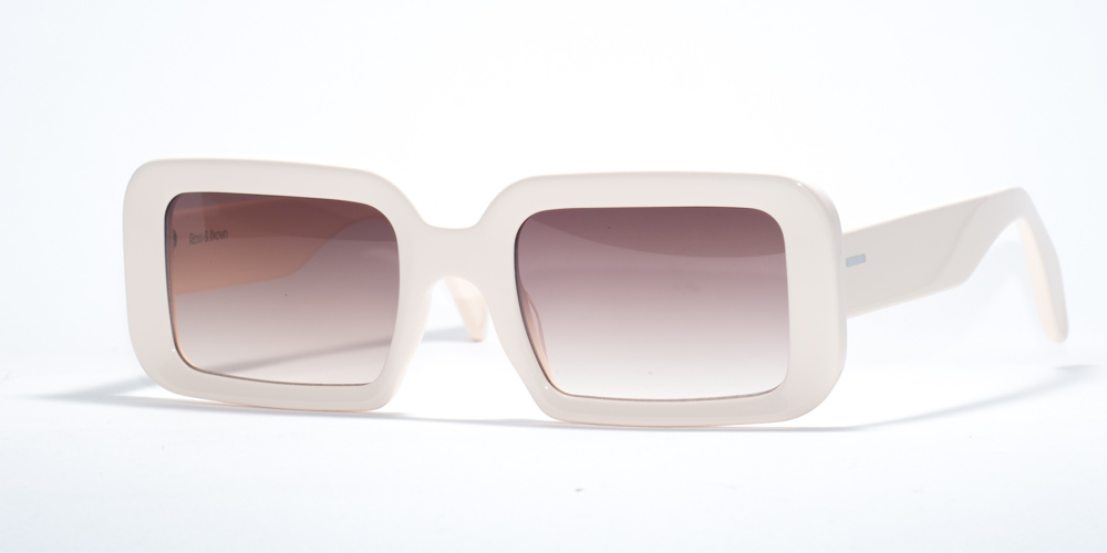 Ross & Brown Dallas IV 147 sunglasses featuring oversized square frames in matte ivory, pink gradient lenses, and a sleek, modern aesthetic