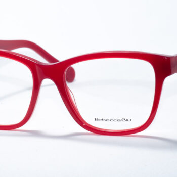 Rebecca Blu 7634 prescription glasses featuring a stylish square frame in a vibrant red hue. These frames offer a bold and contemporary look, perfect for making a statement. The RB logo is subtly positioned on the temples, adding a refined touch to the overall design.